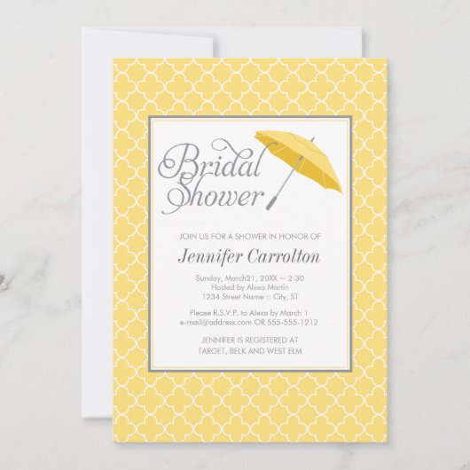 Yellow Umbrella Bridal Shower Invitation Kaart (Voorkant)