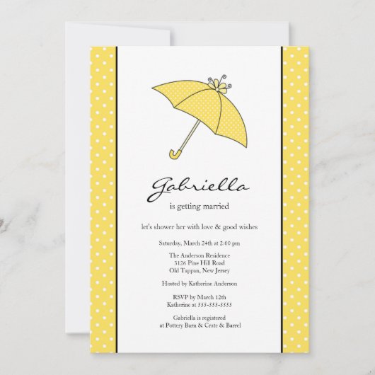 Yellow Umbrella Bridal Shower Invitation Kaart (Voorkant)
