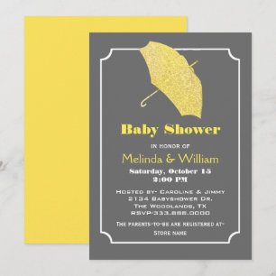 Yellow Umbrella Stylish Baby shower Invitation Kaart