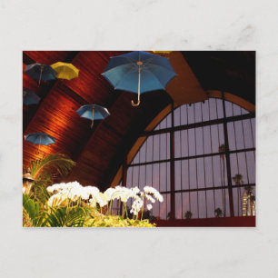 Yellow Umbrella White Flowers Blue Art Foto Briefkaart