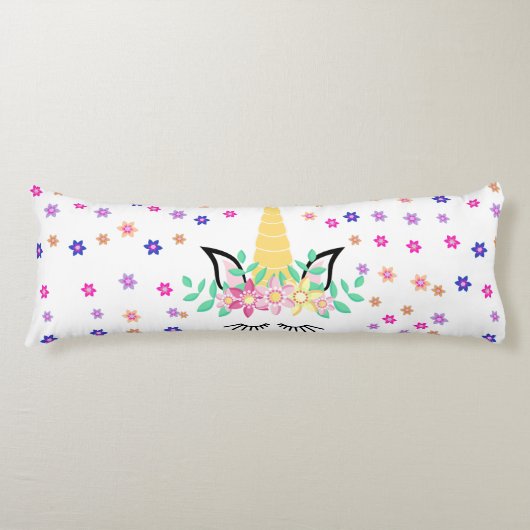 Yellow Unicorn Flower Print Body Pillow Lichaamskussen (Voorkant)