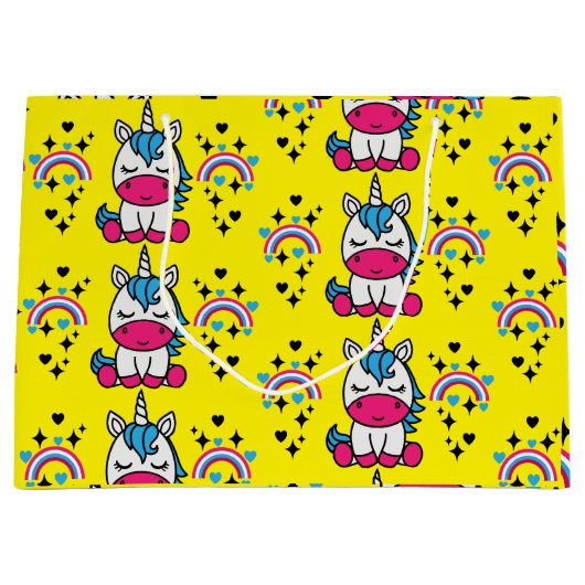 Yellow Unicorn Pony Verjaardag Groot Cadeauzakje (Voorkant)