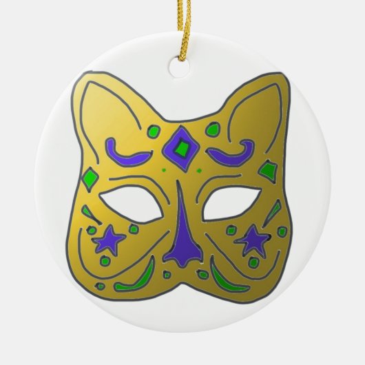 Yellow Venetian Cat Mask Design Keramisch Ornament (Voorkant)