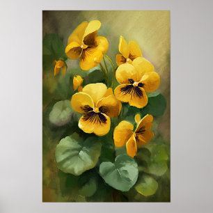 Yellow Violas Flower Art Print Poster