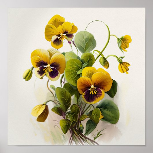 Yellow Violas Flower Art Print Poster (Voorkant)