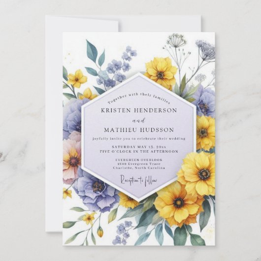 Yellow Violet Botanical Whimsy Wedding Kaart (Voorkant)