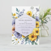 Yellow Violet Botanical Whimsy Wedding Kaart (Staand voorkant)