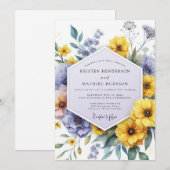 Yellow Violet Botanical Whimsy Wedding Kaart (Voorkant / Achterkant)
