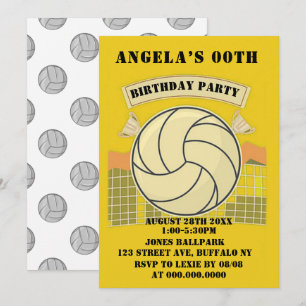 Yellow Volleyball Birthday Party Invites
