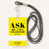 Yellow Volunteer Badge (Achterkant met draagriem)