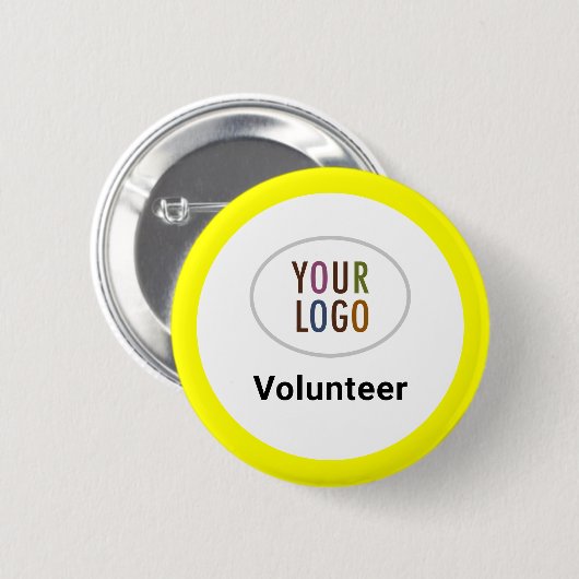Yellow Volunteer Staff Button Badge Company Logo (Voorkant /achterkant)