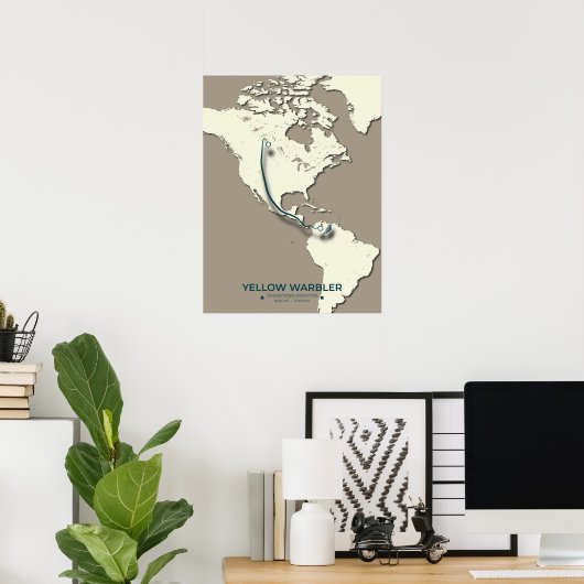 Yellow Warbler Migration Map – Minimalistische Vin Poster (Thuiskantoor)