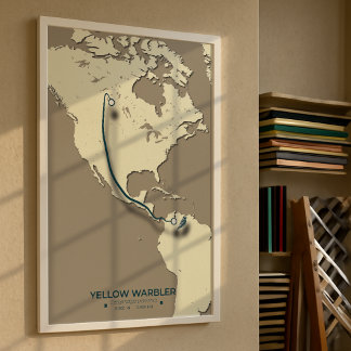Yellow Warbler Migration Map – Minimalistische Vin Poster
