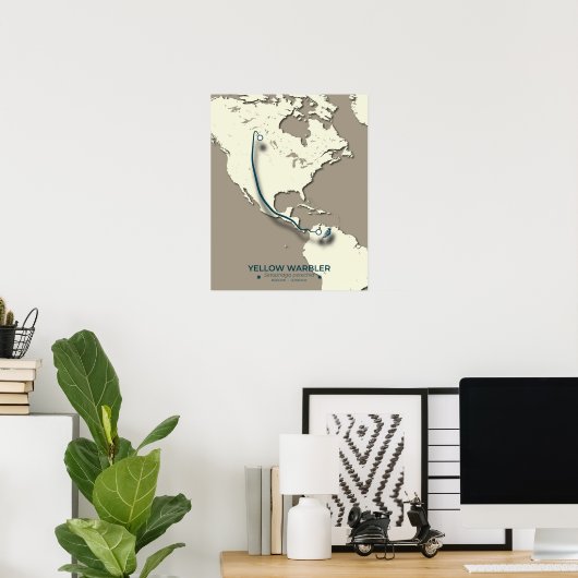 Yellow Warbler Migration Map – Minimalistische Vin Poster (Thuiskantoor)