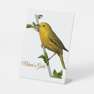 Yellow Warbler "Natuur's Gold" Printed Art Kaart Reclamebord Met Voetstuk