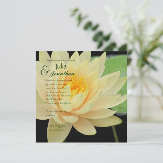 Yellow Water Lily Wedding Invitation Kaart (Staand voorkant)