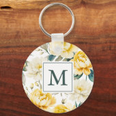 Yellow Watercolor Garden Flowers Monogrammed Sleutelhanger (Voorkant)