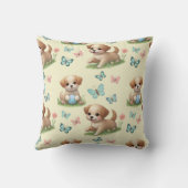  Yellow Watercolor Puppies and Butterflies Kussen (Achterkant)