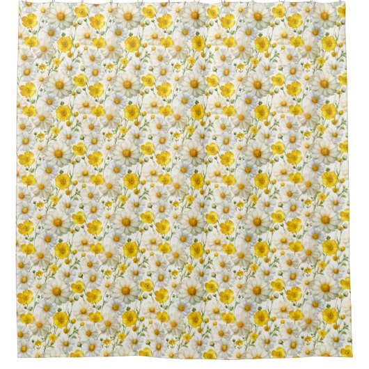Yellow Watercolor Wildflower Pattern  Douchegordijn (Voorkant)
