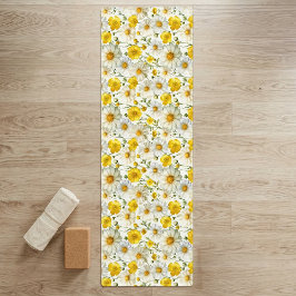 Yellow Watercolor Wildflower Pattern  Yogamat