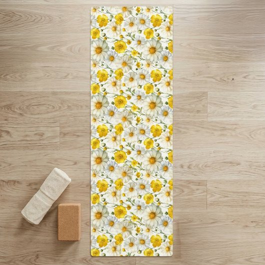 Yellow Watercolor Wildflower Pattern  Yogamat