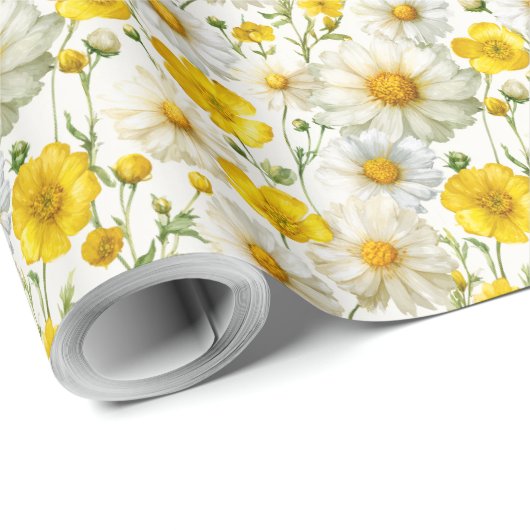 Yellow Watercolor Wildflowers Pattern Cadeaupapier (Rol Hoek)