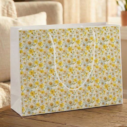 Yellow Watercolor Wildflowers Pattern  Groot Cadeauzakje