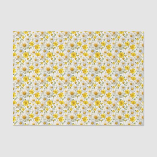 Yellow Watercolor Wildflowers Pattern  Tissuepapier (Voorkant)