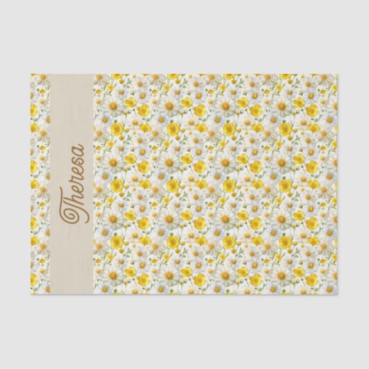 Yellow Watercolor Wildflowers Pattern  Tissuepapier (Voorkant)