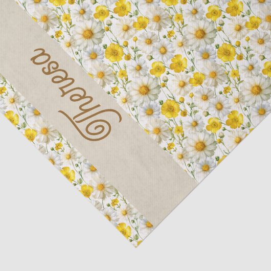 Yellow Watercolor Wildflowers Pattern Tissuepapier (Detail)