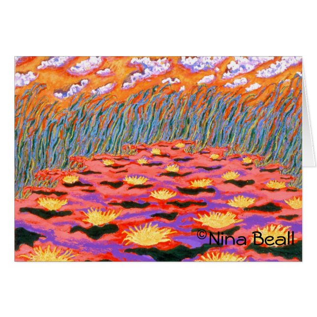 "Yellow Waterlillies in Pond", 5x7', door Nina Bea (Voorkant Horizontaal)