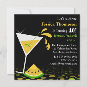 Yellow Watermelon Martini Birthday Party Invite Kaart