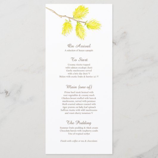 Yellow waterverf bruiloft menu (Achterkant)