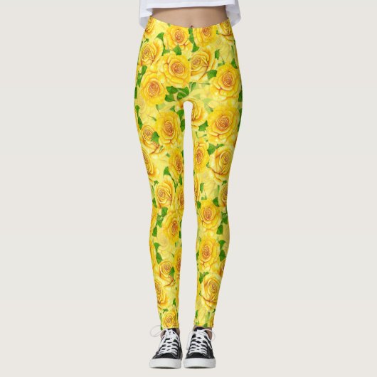 Yellow waterverf rozen patroon leggings (Voorkant)
