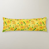 Yellow waterverf rozen patroon lichaamskussen (Voorkant)