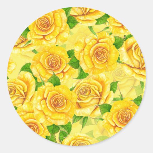 Yellow waterverf rozen patroon ronde sticker (Voorkant)