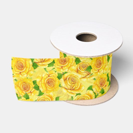 Yellow waterverf rozen patroon satijnen lint (Spoel)