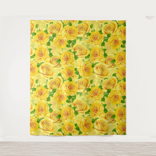 Yellow waterverf rozen patroon wandkleed (Voorkant)