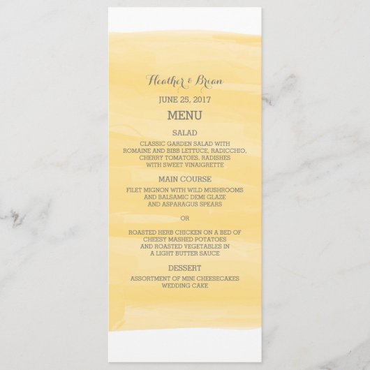 Yellow Waterverf Wedding Menu (Voorkant)