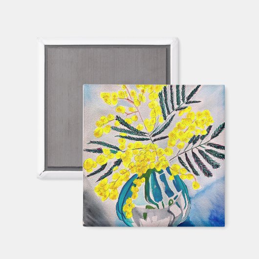 Yellow Wattle Australian native flower art magnet (Voorkant / Achterkant)