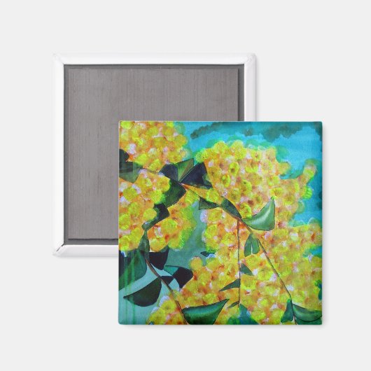 Yellow Wattle Australian native flower art magnet (Voorkant / Achterkant)