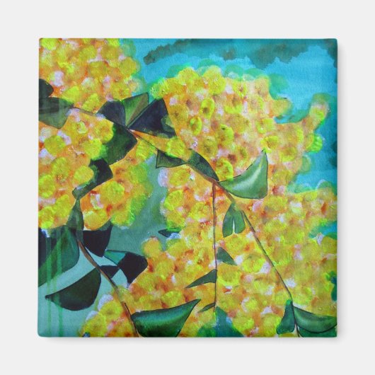 Yellow Wattle Australian native flower art magnet (Voorkant)