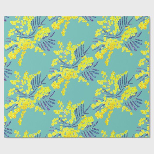 Yellow Wattle Mimosa Australische bloemkunst Cadeaupapier (Vlak)