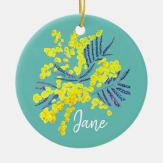 Yellow Wattle Mimosa Australische bloemkunst Keramisch Ornament