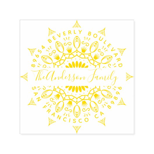 Yellow Wealth & Crowns Mandala Retouradres Zelfinktende Stempel (Design)