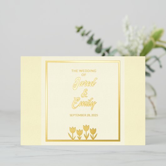 Yellow Wedding Flowers Folie Invitation Uitnodiging (Staand Voorkant)