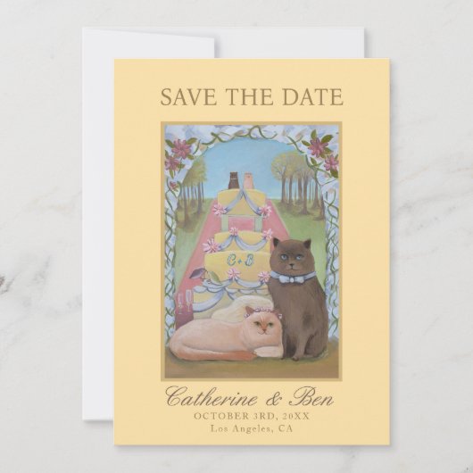 Yellow Wedding Save The Date Cat Couple (Voorkant)