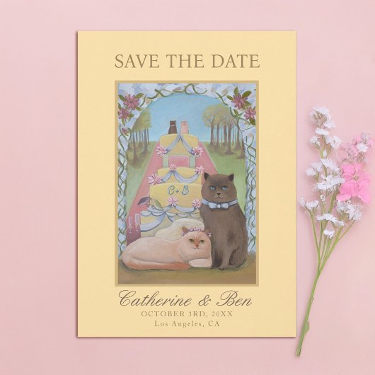 Yellow Wedding Save The Date Cat Couple