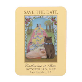 Yellow Wedding Save The Date Cat Couple Magneet