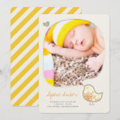 Yellow Whimsical Chick Photo Birth Announounement Aankondiging (Voorkant / Achterkant)